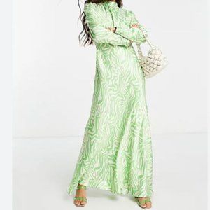 ASOS DESIGN high neck maxi satin tea dress in green swirl print